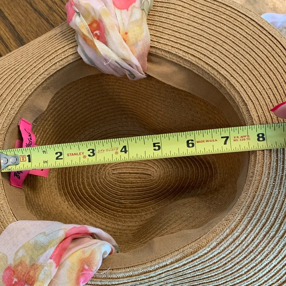 Betsy Johnson Straw Hat with Floral Scarf, like New
